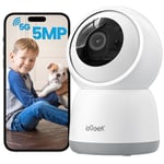 5MP Indoor Home Security Camera with 2.4/5GHz, WiFi Smart Pet Camera with App, Plug-In Baby Monitor, Night Vision, 360°PTZ, Automatic Tracking, Two-way Talk, Memory/Cloud Storage, Work with Alexa