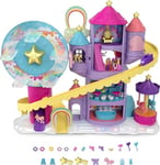 Polly Pocket Pollyville Coffret Parc d’Attractions Arc-en-Ciel, Mini-Figurines Polly, Shani et 2 Licornes, 25 Accessoires Inclus, Jouet pour Enfant, HBT13