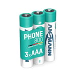 ANSMANN Piles AAA 800 mAh NiMH 1,2 V rechargeables (lot de 3) – Piles rechargeables pour téléphone fixe sans fil, babyphone, talkie-walkie, etc. – Accumulateurs AAA à faible autodécharge