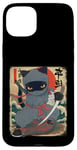 Coque pour iPhone 15 Plus Chat ninja japonais, chat noir kawaii ninja