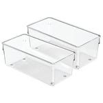 iDesign Linus Kitchen Drawer Organizer for Utensils/Tools/Gadgets, Clear, 10.16 x 20.32 x 7.62 cm, Pack of 2