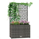 Jardinière avec treillis dim. 57L x 30l x 107H cm 2 bacs inserts d'irrigation inclus pe imitation rotin tressé gris