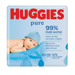 12 packs Huggies Pure No Perfume 99% Water & Skin Loving 672 Baby Wipes