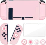 Coque Compatible Avec Nintendo Switch,Housse De Protection Slim Pc Rose Pour Console Ns Et Manettes Joy-Con, Avec Protecteur D'écran En Verre Et 4 Poignées Pour Le Pouce(Sakura Rose)