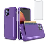 Asuwish Phone Case for iPhone 11 6.1 with Tempered Glass Screen Protector Cover and Credit Card Holder Stand Slim Hybrid Cell Accessories iphone11case iPhone11 i Phone11 11s XI 11R Women Men Purple