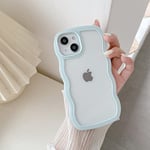 QLTYPRI Compatible with iPhone 13 Case/iPhone 14 Case, Cute Curly Wave Frame Clear Case for Girls Women, Transparent Soft Silicone TPU Bumper Shockproof Protective Cover for iPhone 13/14 - Light Blue