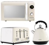 Daewoo Kensington Cream Pyramid Kettle, 4 Slice Toaster & Microwave Matching Set