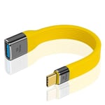 Duttek Short USB Extension Cable, Yellow USB A Female to USB C Male Cable 10Gbps 60W Soft Flat Short USB C to USB A Extension Cable for MacBook,Laptop, Tablet, Phone,Google Pixel, Power Bank - 13cm