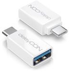 deleyCON USB-C vers Adaptateur USB (2 Pièces) - USB 3.0 Adaptateur OTG 5 Gbit/s - Thunderbolt 3/4 vers USB 3.0 pour IPhone 15 Pro Max MacBook Pro Air 2023 IPad Mini iMac - Blanc