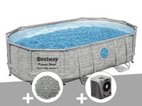 Kit piscine tubulaire ovale Bestway Power Steel SwimVista avec hublots 4,88 x 3,05 x 1,07 m + 10 kg de zéolite + Pompe à chaleur