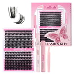 Fadlash Kit Extension Cils 0.07 D Cornée 12-18mm 60D+80D Faux Cils Cluster Cils Kit Individuels DIY de Cils Avec Bond And Seal,Dissolvant pour Colle Cils,Pince A Epiler Faux Cils Réutilisables