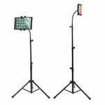 Folding 107-168cm Tablet Tripod Floor Stand Mount w/ Flexible Gooseneck Portable