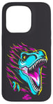 Coque pour iPhone 15 Pro Jurassic World Colorful Neon Iconic T-Rex Logo