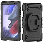 Case for Galaxy Tab A7 Lite 8.7 Inch Silicone Case with Sturdy Stand, Rotating Handle, Shoulder Strap for Samsung Galaxy A7 Lite 2021 SM-T220/T225/T227 Black