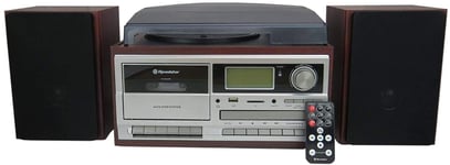 Roadstar HIF-8892 D+BT Brown Wooden Retro HiFi System 33 /45 /78 rpm Turntable Record Player with DAB / DAB + / FM Radio, CD Player, Bluetooth, Cassette Tape Recorder and USB / SD Encoding