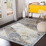 Livabliss Sicily Tapis Vintage - Tapis de Salon, Salle à Manger, Chambre, Cuisine - Tapis Boheme Chic, Design Traditionnel Oriental Multicolore, Tapis Coloré Poil Court 120x170cm - Moutarde, Orange