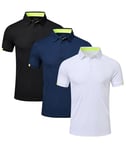 Csqtongan 3 Pack Men's Golf Polo Shirts Short Sleeve Breathable Polo T Shirts Multipack, Black/Navy/White S