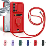 Cordon De Coque Pour Samsung Galaxy A31,Couvercle Coulissant De La Caméra+Support Annulaire À 360 Degrés,Fentes Pour Cartes Lanyard Silicone Case -Rouge