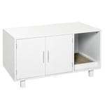 PawHut Maison de Toilette pour Chat, Meuble 2 Portes Cache litière pour Chat, Compartiment Ouvert griffoir, Table d'appoint, 91L x 52l x 50,5Hcm, en Bois Blanc