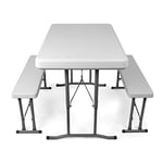 MaxxGarden Table de Pique-Nique, Ensemble de Jardin - 2X Banc de Jardin Blanc et Table Pliante - Camping - 105x62 cm