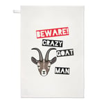 Beware Crazy Goat Man Tea Towel Dish Cloth - Funny Animal