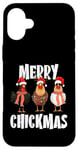 Coque pour iPhone 16 Plus Merry Chickmas Chapeau de Père Noël lumineux Motif poule