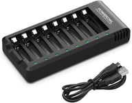 8 Bay AA AAA Battery Charger - USB High-Speed Charging for Ni-MH (No Adapter)