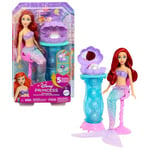 Mattel Princesses Disney Ariel Secrets de Perle Coffret poupée avec Queue Amovible et Coiffeuse, 5 Surprises réutilisables et 5 Accessoires, JBF86