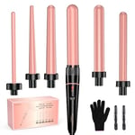 BESTOPE PRO Hair Curler 6-in-1 Curling Wand Set, Curling Iron with 2 Temperature Control, Curling Tongs with Heat-Resistant Glove and 2 Hair Clips