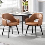 Set of 2 Swivel Dining Chairs PU Leather with Armrests, Brown Kitchen Furniture