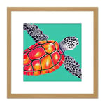 Ocean Loggerhead Turtle Red Shell Watercolour Ink Square Wooden Framed Wall Art Print Picture 8X8 Inch