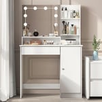 Coiffeuse Inre avec Miroir led à Luminosité Réglable, tiroir, 3 Compartiments et Coiffeuse de Maquillage en Bois- Blanc