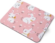 Computer Mouse Mat Pad - Pink Adorable White Bunny Rabbit Home Office PC Desk A