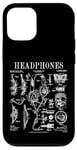 Coque pour iPhone 12/12 Pro Casque audio vintage breveté DJ Gamer Podcaster Musique