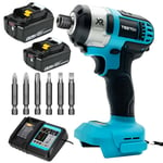 Sans fil brushless impact Rig Driver, Pilote d'impact, tournevis électrique avec lampe de travail LED, pilote peigne inversé,Compatible avec les batteries Makita , batterie 2x 5500mah et chargeur,