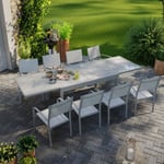 Table de jardin extensible aluminium 270cm + 8 fauteuils empilables textilène gris - LIO 8