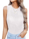 HOTOUCH Vest Tops for Women Summer Basic Top Ladies Round Neck Blouses Sleeveless Casual Tank White M