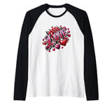 The Word Love surrounded By Hearts And Red Roses Raglan Baseball Tee