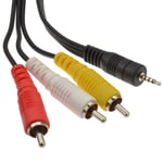 2.5mm Jack to 3 Phonos 4 pole AV out/TV Cable/Lead 3m