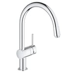 GROHE Robinet de Cuisine Minta, Plage de Rotation de 360°, Douchette Escamotable, Starlight, Basse Pression, Bec en C 32511000 (Import Allemagne), C-Auslauf