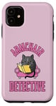 Coque pour iPhone 11 Fauteuil détective – Chat lisant un livre mystère confortable