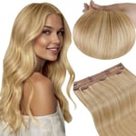 RUNATURE Extension Cheveux a Clip Naturel Blond Clip Cheveux Naturel Blond Doré avec Blond Clair Double Trame Extension Cheveux Naturel Lisse 14 Pouces/35cm 3 Pièces/50g #16P24