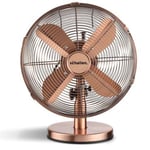 Schallen Copper Electric Sturdy Metal 12" 3 Speed Tilt Oscillating Worktop Desk Table Fan