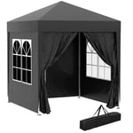 Folding Gazebo 2 X 2M Gazebo Med 4 Sidoväggar, Fönster, Markeringstält Med Uv-Skydd, Trädgårdstält Med Bärväska, Stål Oxford, Sv