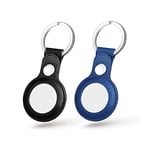 Lot de 2 étuis de protection en cuir pour Apple Airtags - Résistant aux rayures - Lavable - Résistant à la transpiration - Pour localisateur de clés GPS - Noir et bleu