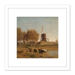 Gabriel Windmills Near Abcoude Farm Painting 8X8 Inch Square Wooden Framed Wall Art Print Picture with Mount