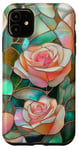 Coque pour iPhone 11 Coque Téléphone Roses Faux Vitrail Élégante