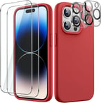 5 En 1 Coque Silicone Pour Iphone 14 Pro 6,1 Pouces, Avec 2 Protection D'écran Et Caméra Arrière Protecteur, Film En Verre Trempé À Couverture Complète, Housse Étui Antichoc (Rouge)[L1709]