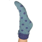 Ladies Cuffed Bed Socks Super Soft Wool Blend Women's UK 4-7 Aqua Navy Dots