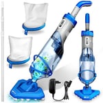 tillvex Aspirateur de Piscine avec Batterie & Manche télescopique + Filtre | Aspirateur de Piscine électrique | Nettoyeur de Piscine avec Filtre & autonomie de 60 Min (Bleu/Gris)